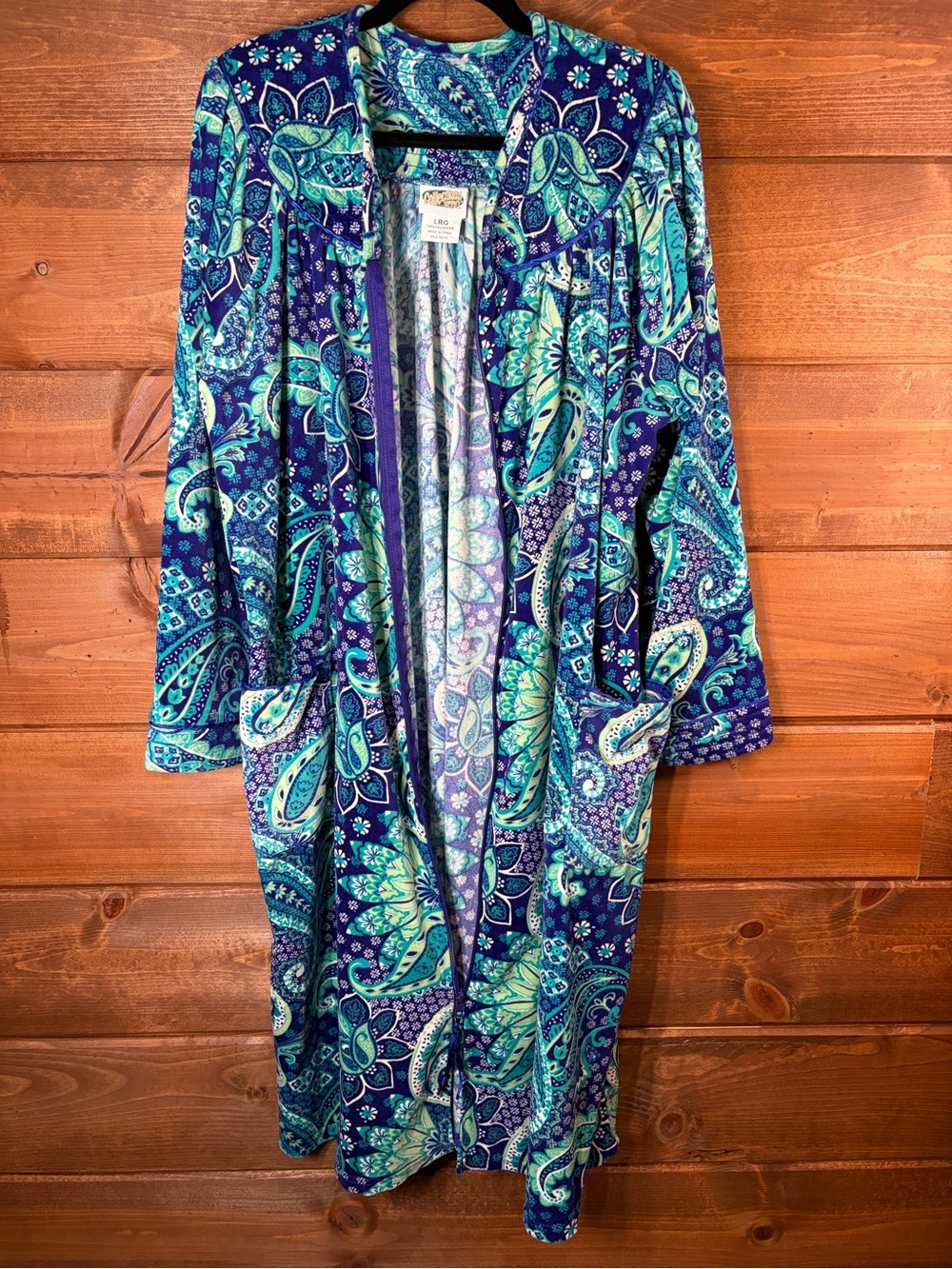 Collections Paisley Print Zip-Front Velour House Dress Nightgown Size Large 💙💚 - Picture 5 of 10